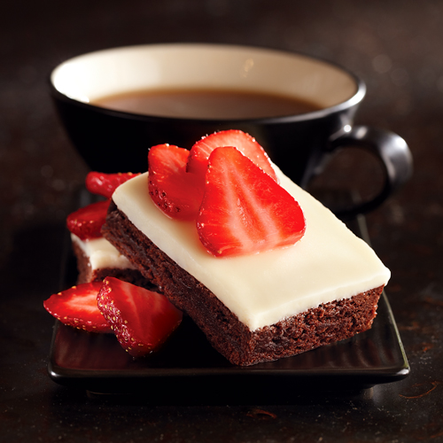 White Chocolate Ganache Brownies with Strawberries