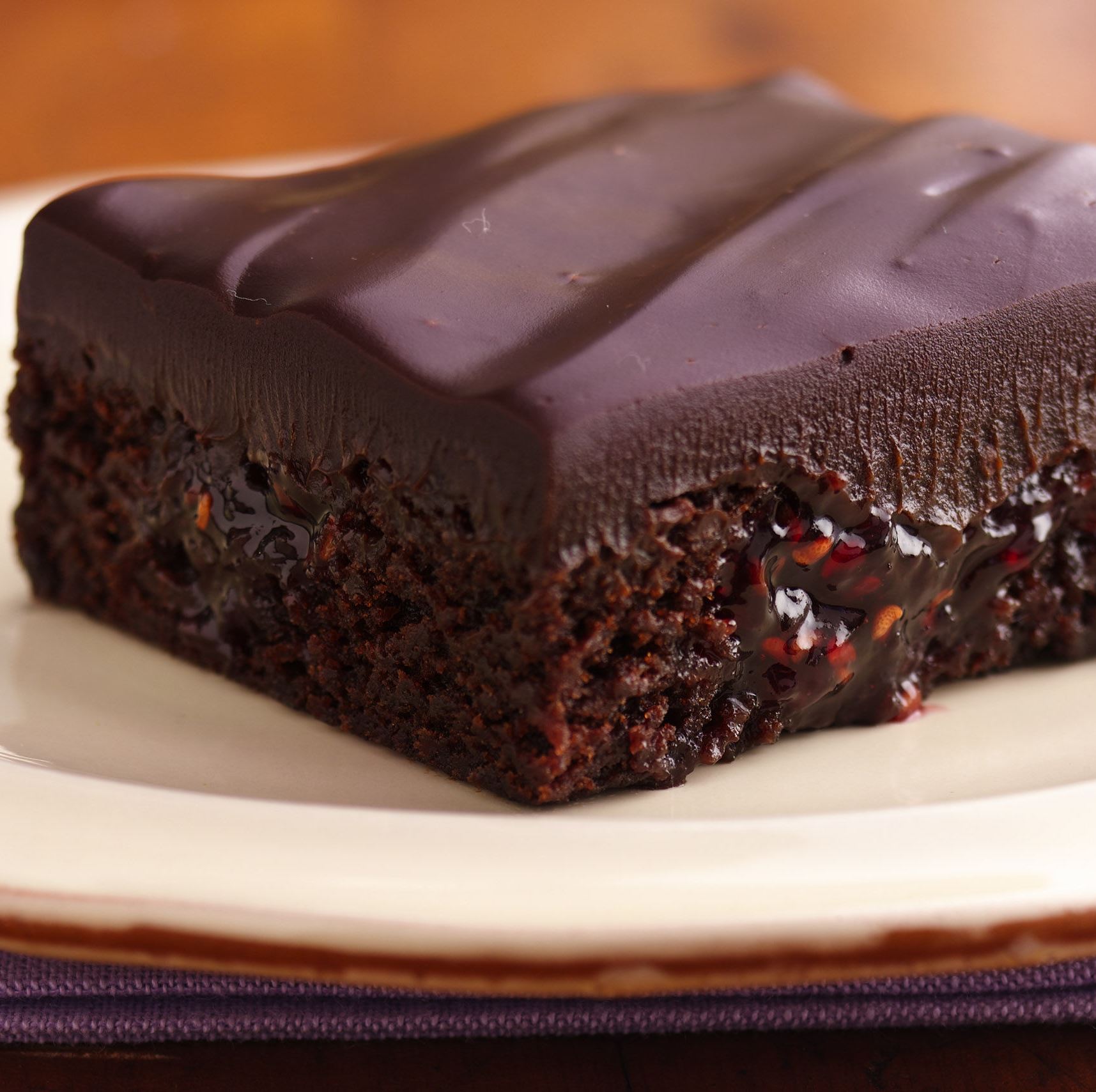 Raspberry-Chipotle Brownies with Chocolate Ganache