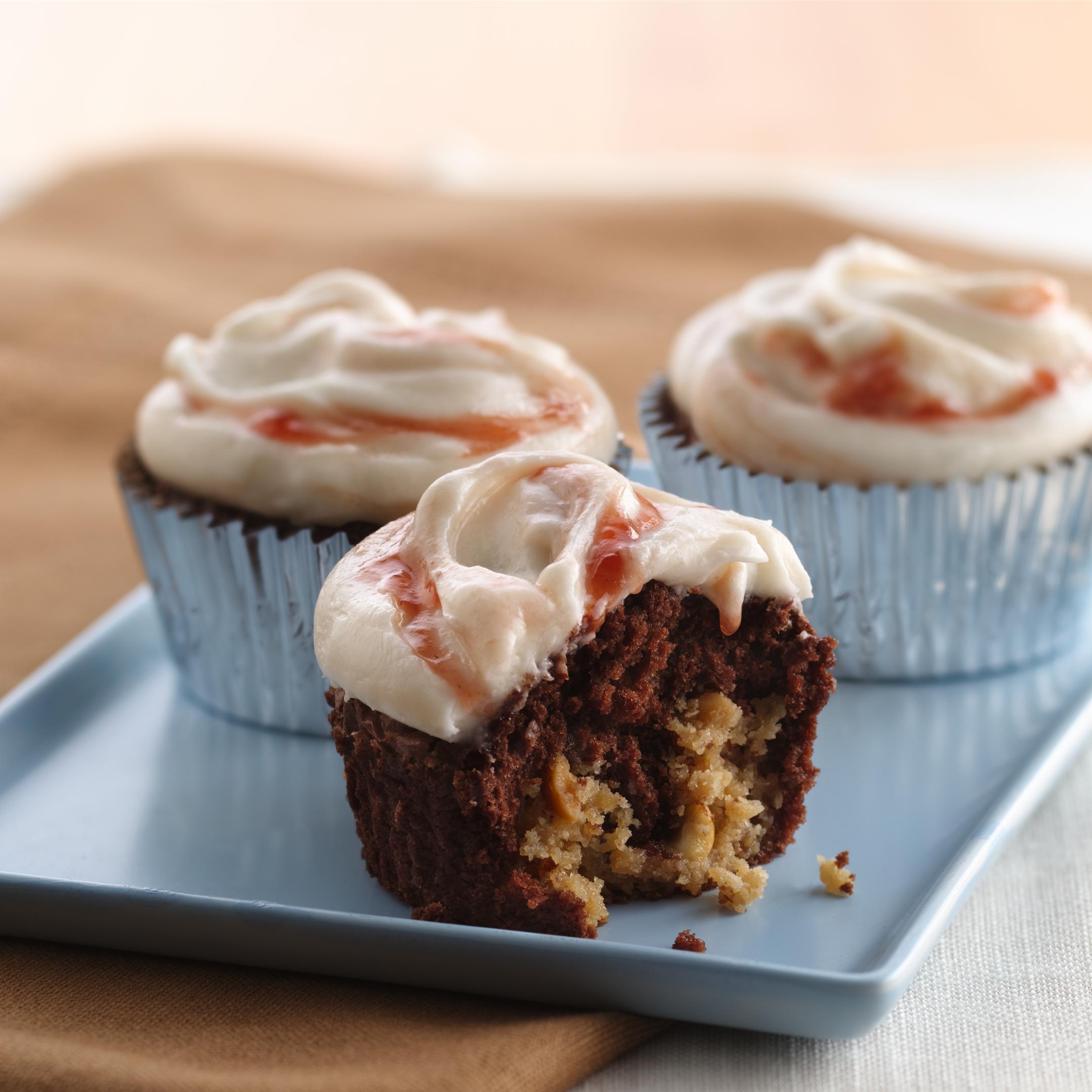 Strawberry Swirl-Peanut Butter-Brownie Cupcakes