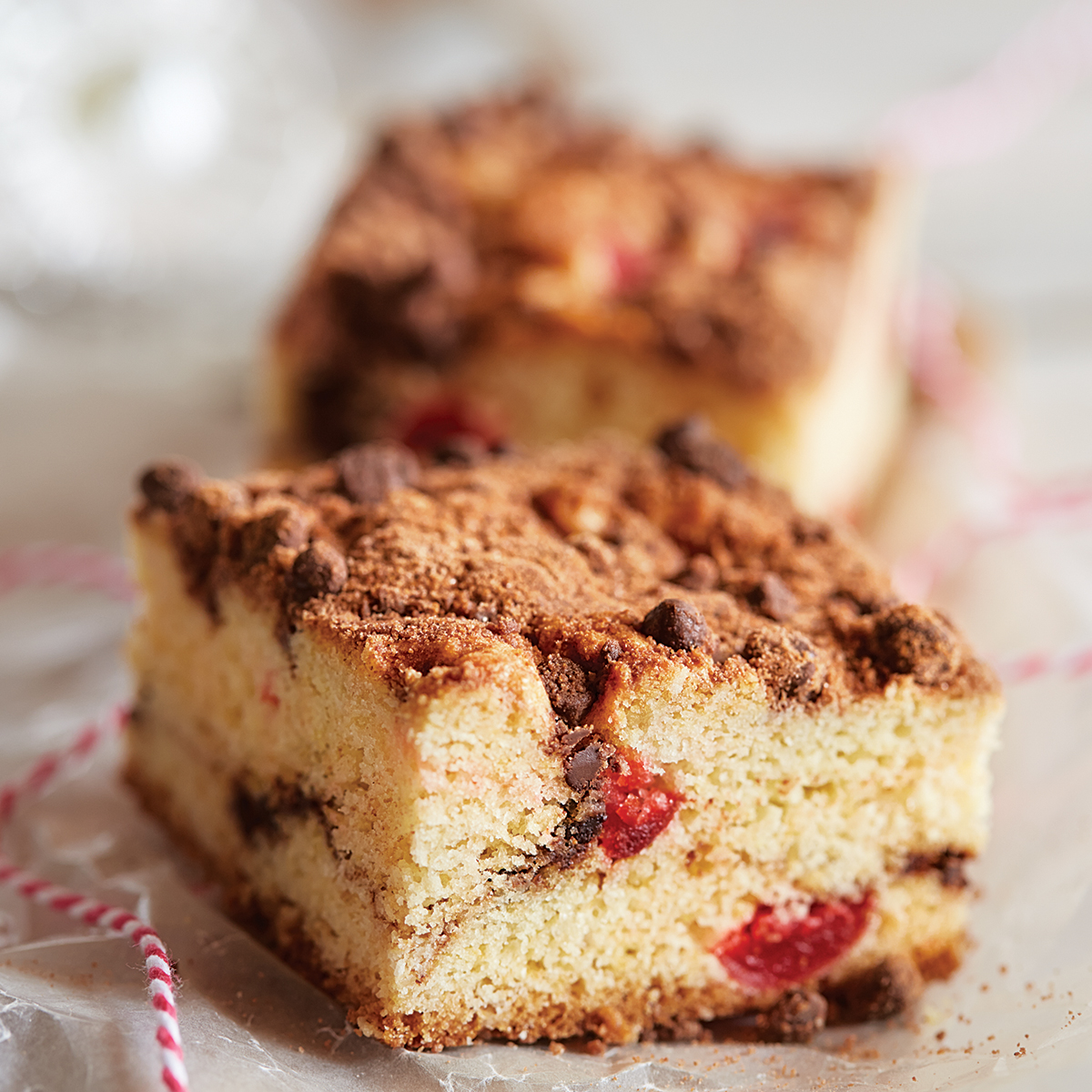 Cherry Chocolate Chip Swirl Snack Cake