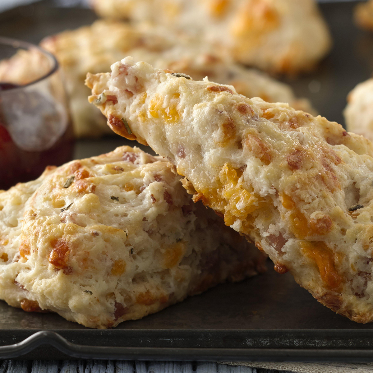 Ham and Cheddar Scones with Rosemary Cherry Sauce