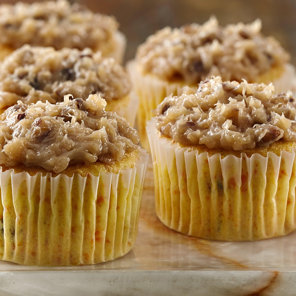 Carrot Cupcakes with Coconut Pecan Frosting