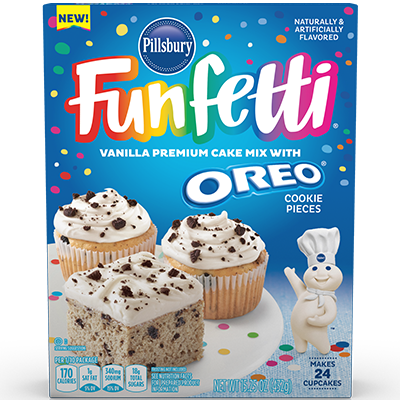 <strong>Funfetti<sup>®</sup></strong> Vanilla Cake and Cupcake Mix with OREO® Cookie Pieces