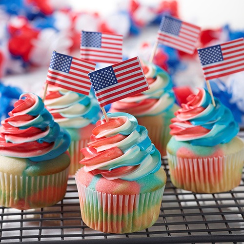 Red, White & Blue Tie Dye Cupcakes