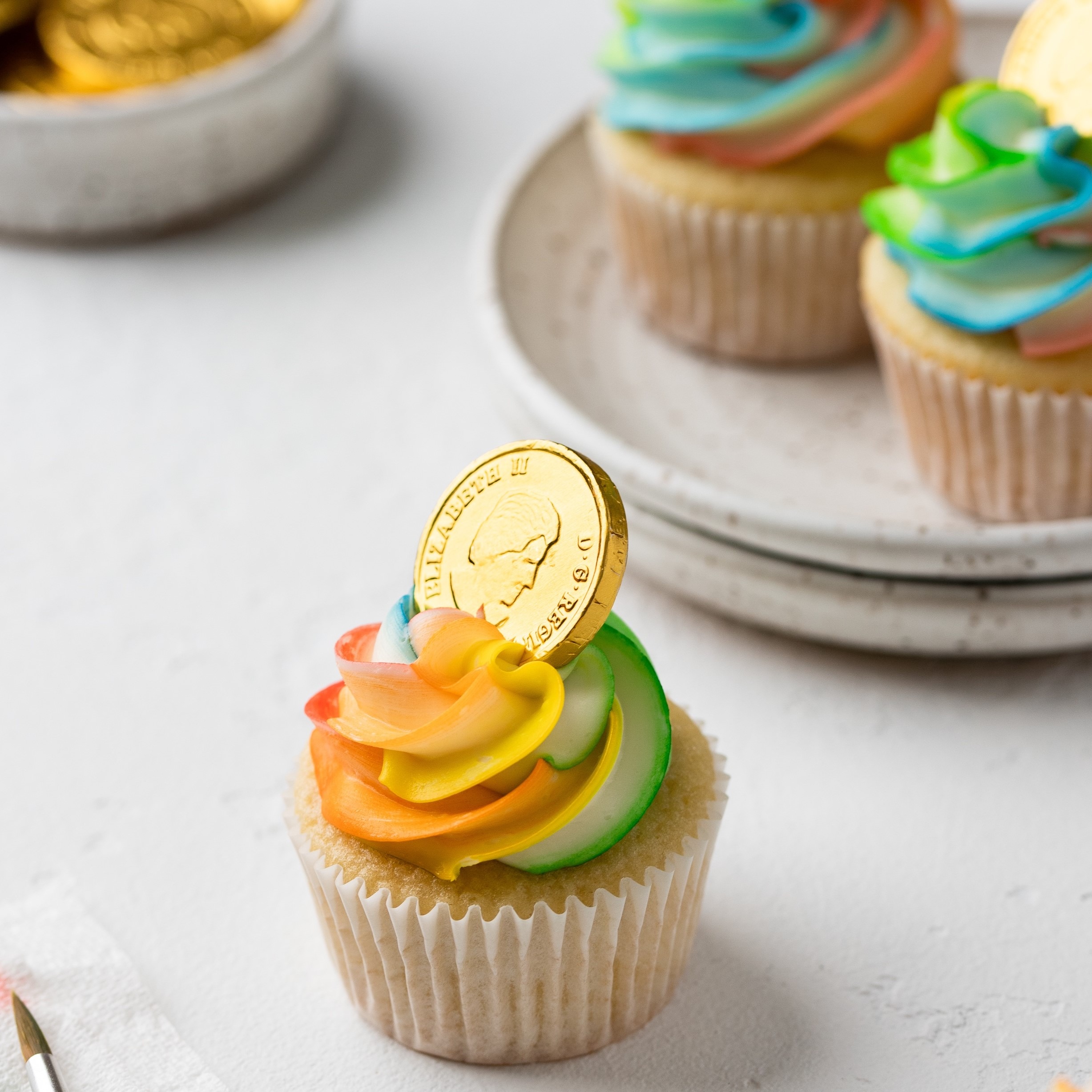 Painted Rainbow Cupcakes