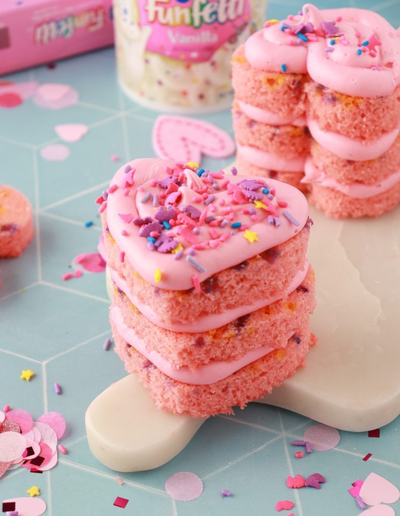 Funfetti Valentine s Heart Cake Towers Recipe Pillsbury Baking funfetti-valentine-s-heart-cake-towers-recipe-pillsbury-baking