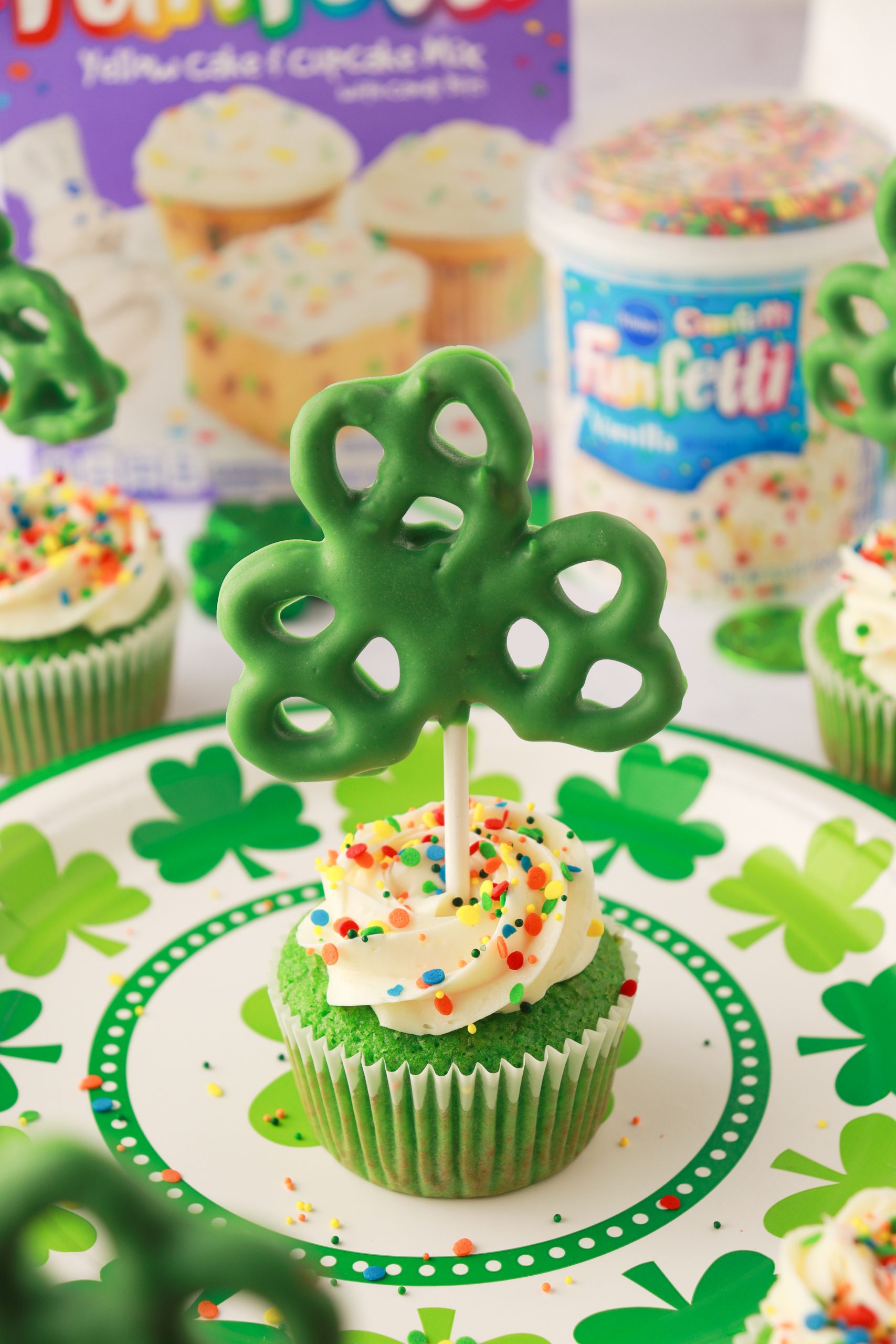 Funfetti® Shamrock Pretzel Cupcakes