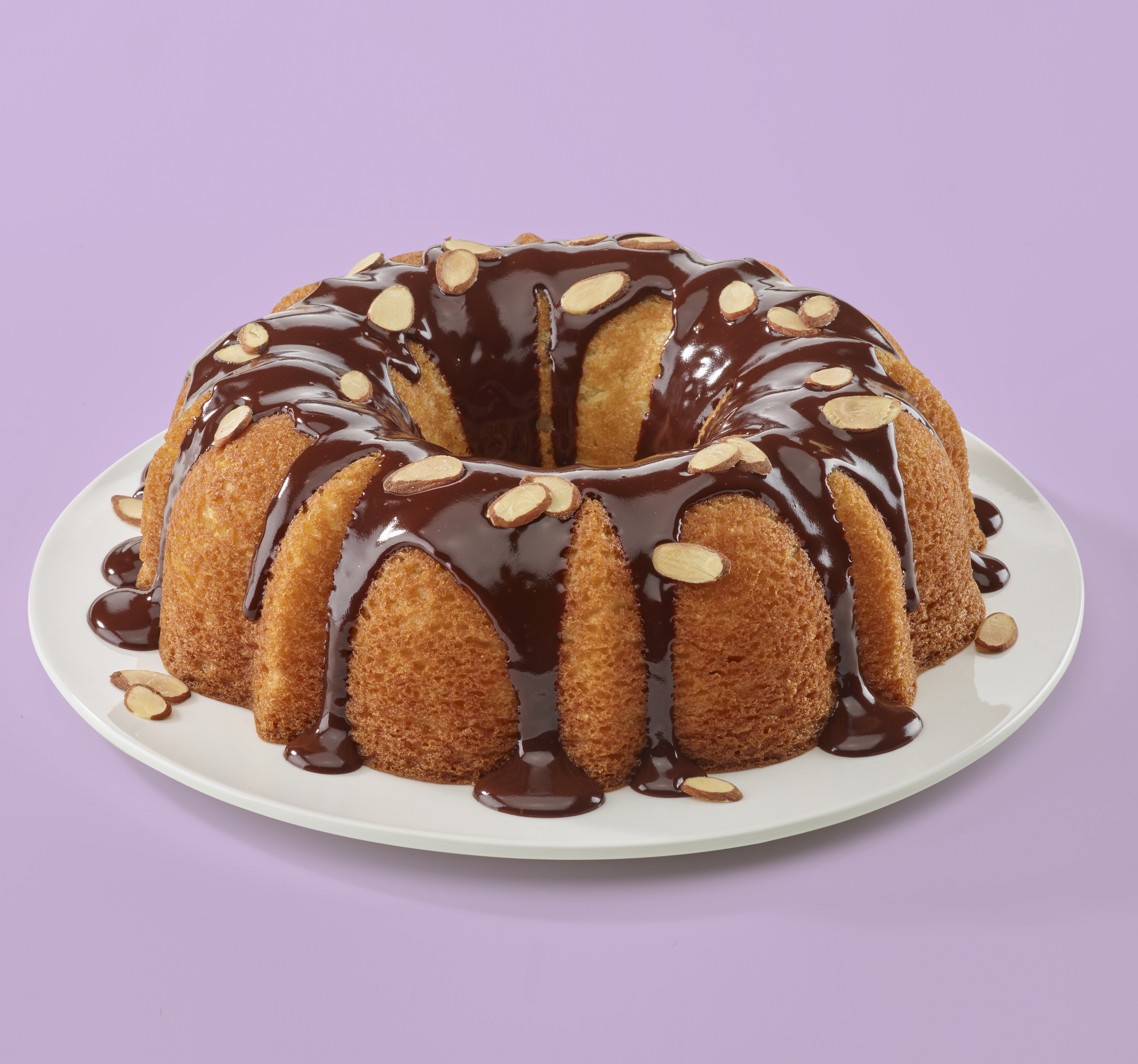 Almond Bundt Cake with Chocolate Drizzle & Toasted Almonds Recipe